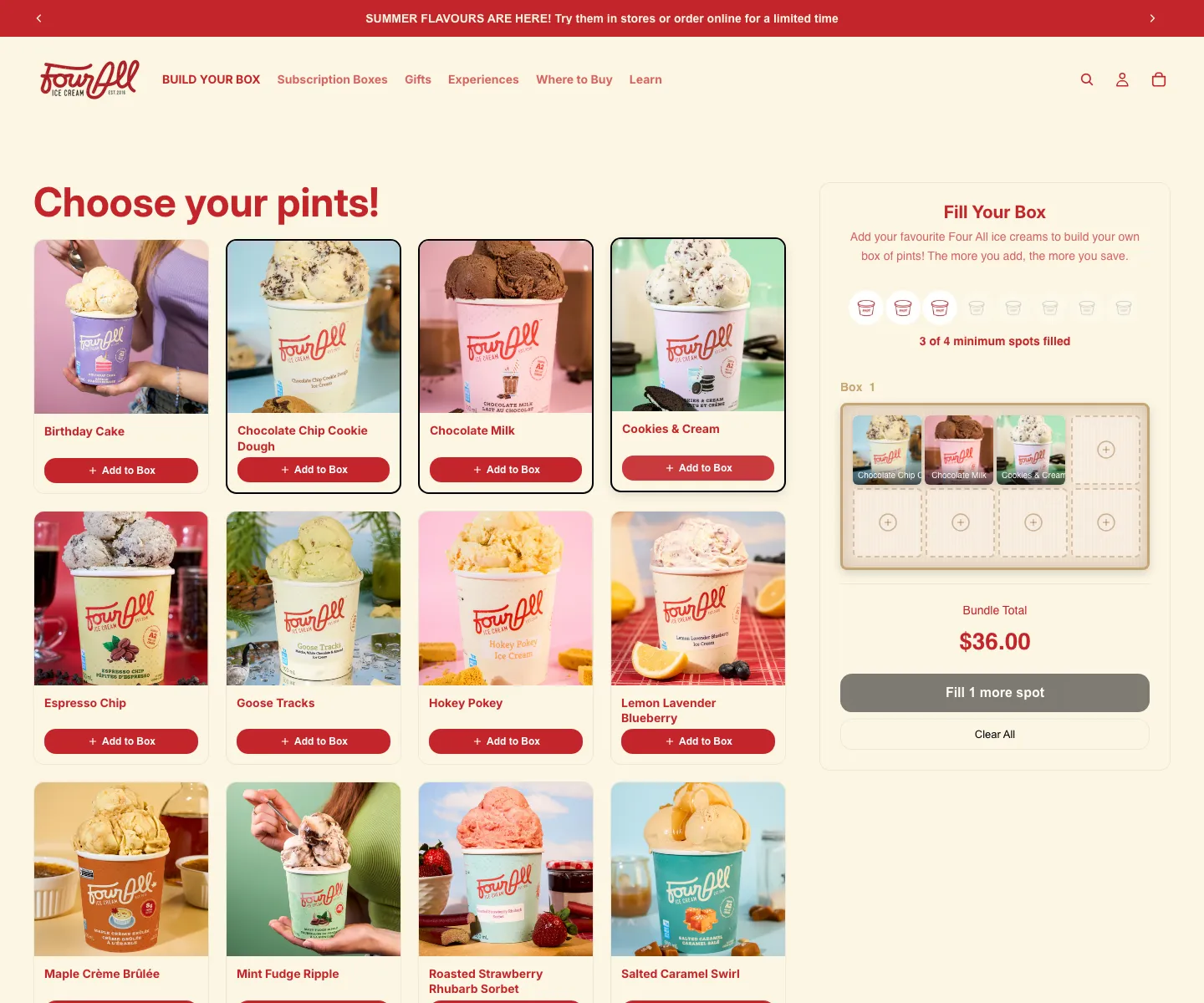 001 — The builder live on the Flavours collection: fill at least four, save as you add