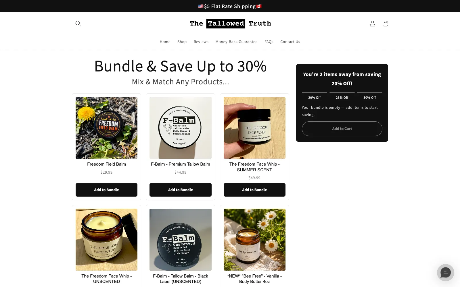 Mix-and-match bundle builder with tiered discounts — The Tallowed Truth